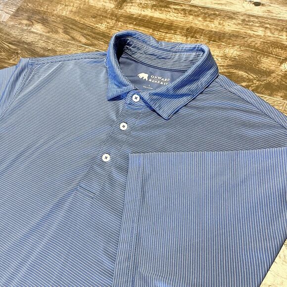 Onward Reserve Performance Polo Shirt Mens Size L Blue Striped Golf Stretch - Picture 1 of 7